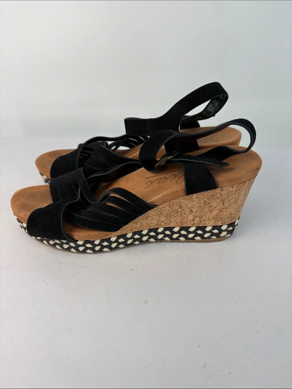 🐚 Zodiac Black Suede Cork Espadrille Wedges Paola